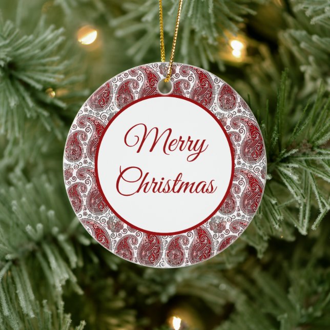 Red and white paisley ceramic ornament (Tree)