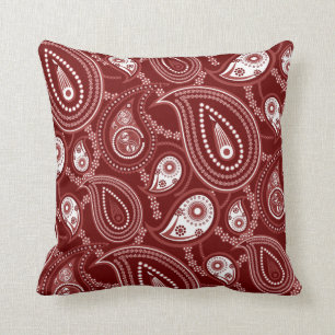 Red and White Paisley Cushion