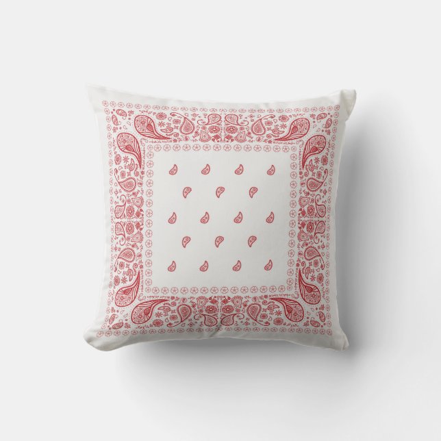 Red and White Paisley Design Cushion (Front)