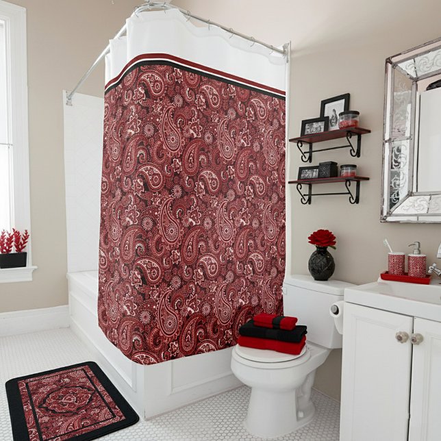Red and white paisley shower curtain (Creator Uploaded)