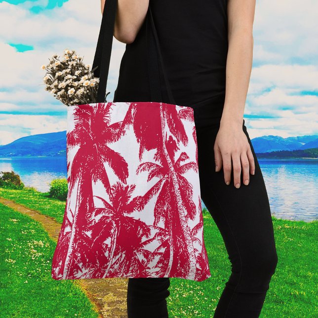 Red and White Palm Tree Leaves Design Tote Bag (Creator Uploaded)