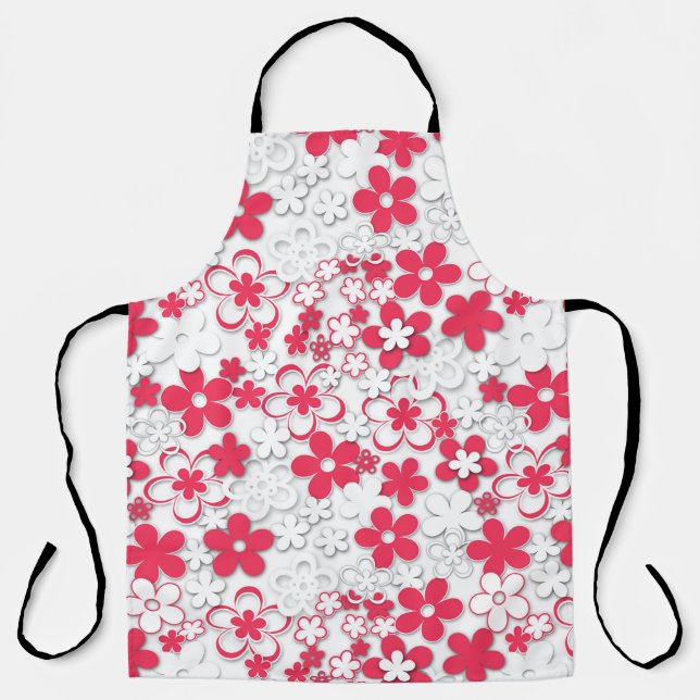 Red and white paper flowers apron (Front)
