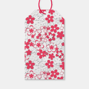 Red and white paper flowers gift tags