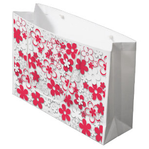 Red and white paper flowers large gift bag