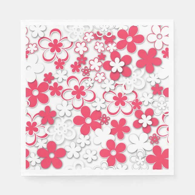 Red and white paper flowers napkin (Front)