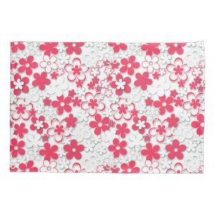 Red and white paper flowers pillowcase