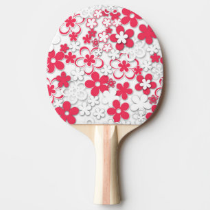Red and white paper flowers ping pong paddle