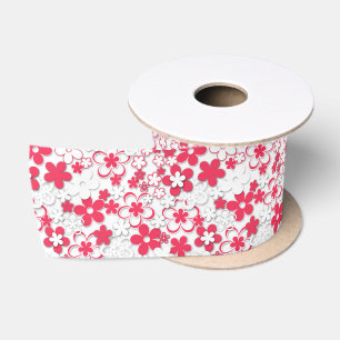 Red and white paper flowers satin ribbon