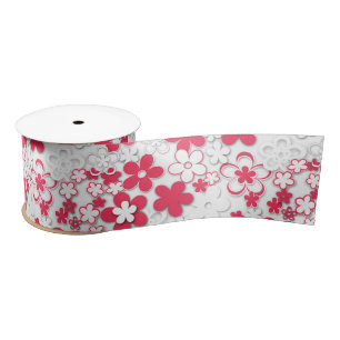 Red and white paper flowers satin ribbon