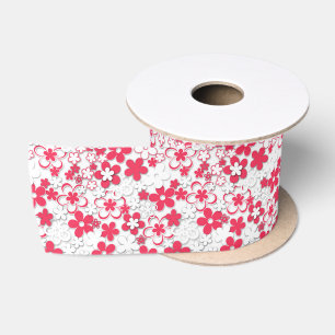 Red and white paper flowers satin ribbon