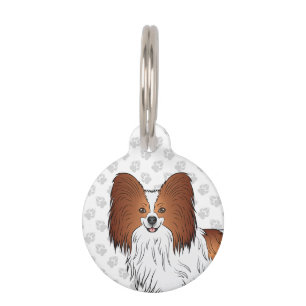 Red And White Papillon Cartoon Dog Head Pet Tag