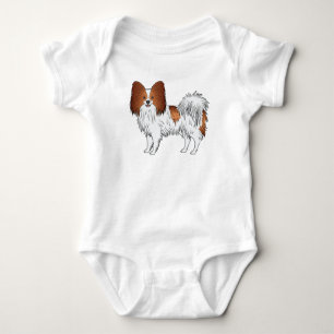 Red And White Papillon Cartoon Dog Illustration Baby Bodysuit