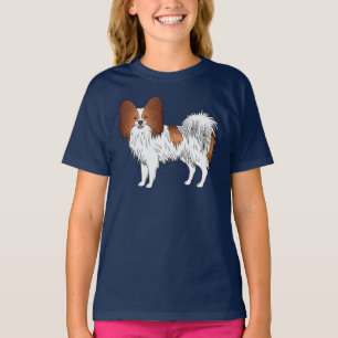 Red And White Papillon Cartoon Dog Illustration T-Shirt