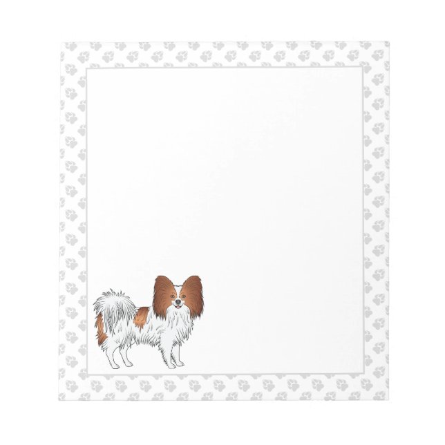 Red And White Papillon Cartoon Dog With Paws Notepad (Front)