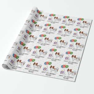 Red And White Papillon Cute Dog - Birthday Wrapping Paper