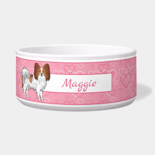 Red And White Papillon Cute Dog On Pink Hearts