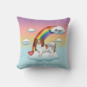 Red And White Papillon Cute Dog Rainbow Memorial Cushion