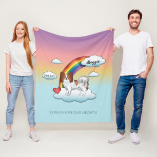 Red And White Papillon Cute Dog Rainbow Memorial Fleece Blanket