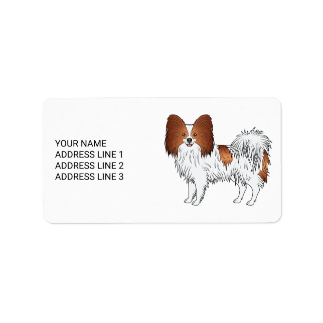 Red And White Papillon Cute Dog With Custom Text Label (Front)