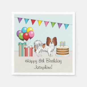 Red And White Papillon Dog Colourful Birthday Napkin