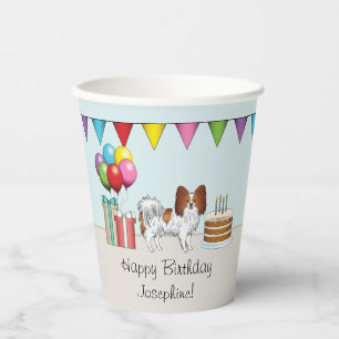 Red And White Papillon Dog Colourful Birthday Paper Cups