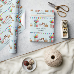 Red And White Papillon Dog Colourful Birthday Wrapping Paper