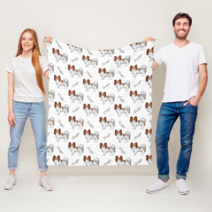 Red And White Papillon Dog Pattern With A Name Fleece Blanket