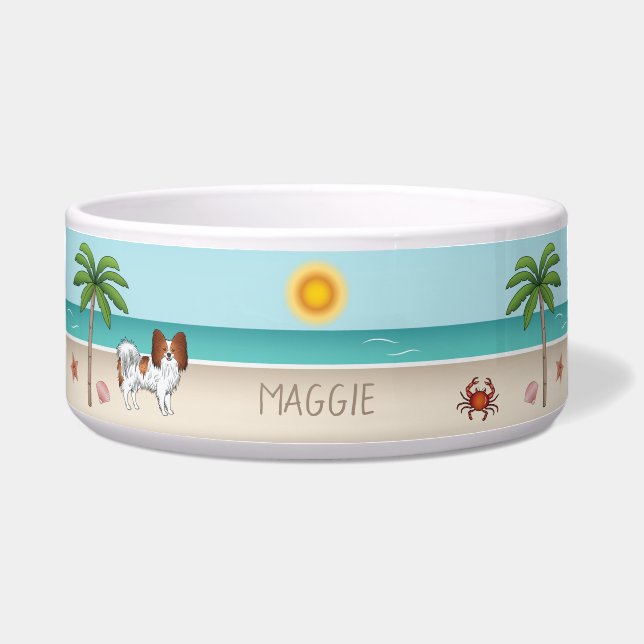 Red And White Papillon Dog Tropical Summer Beach (Front)