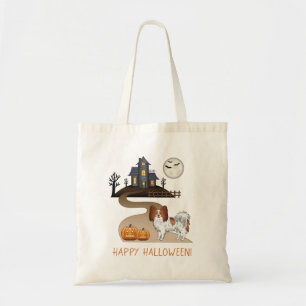 Red And White Papillon & Halloween Haunted House Tote Bag