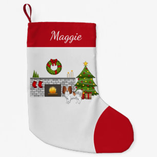 Red And White Papillon In A Christmas Room Small Christmas Stocking