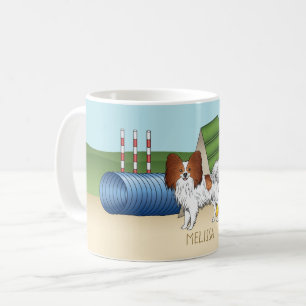 Red And White Papillon With Agility Equipment Coffee Mug