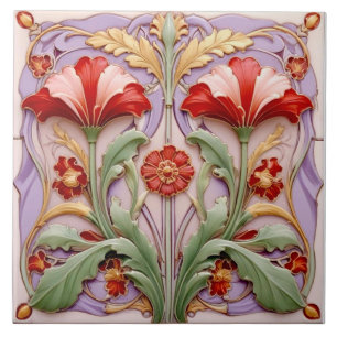 Red and White Parrot Tulips Tile