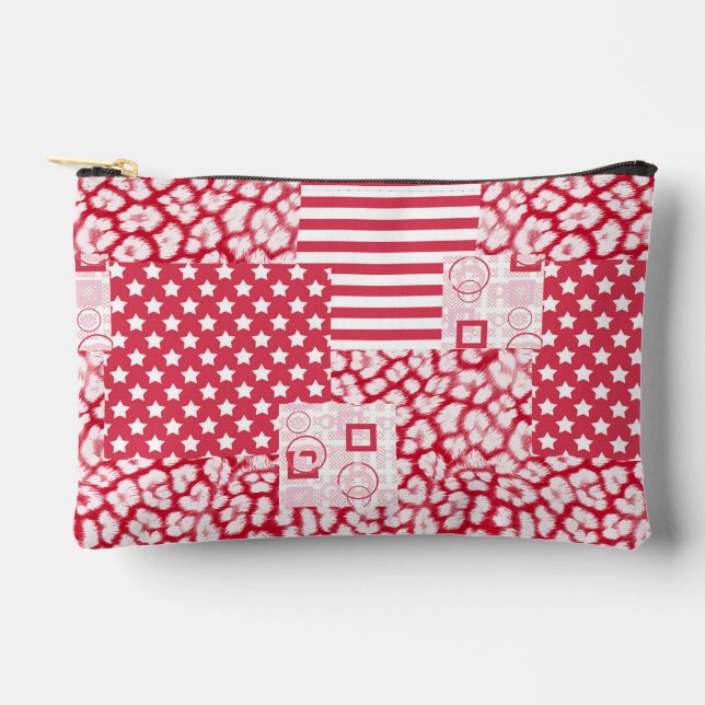  Red and white patchwork rustic Accessory Pouch (Front)