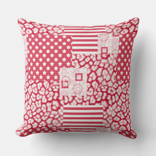 Red and white patchwork rustic Cushion