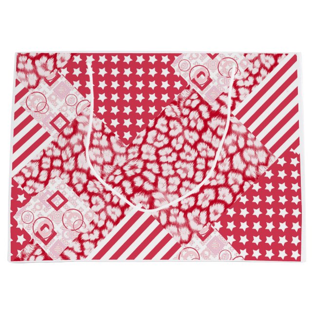 Red and white patchwork rustic Large Gift Bag (Front)