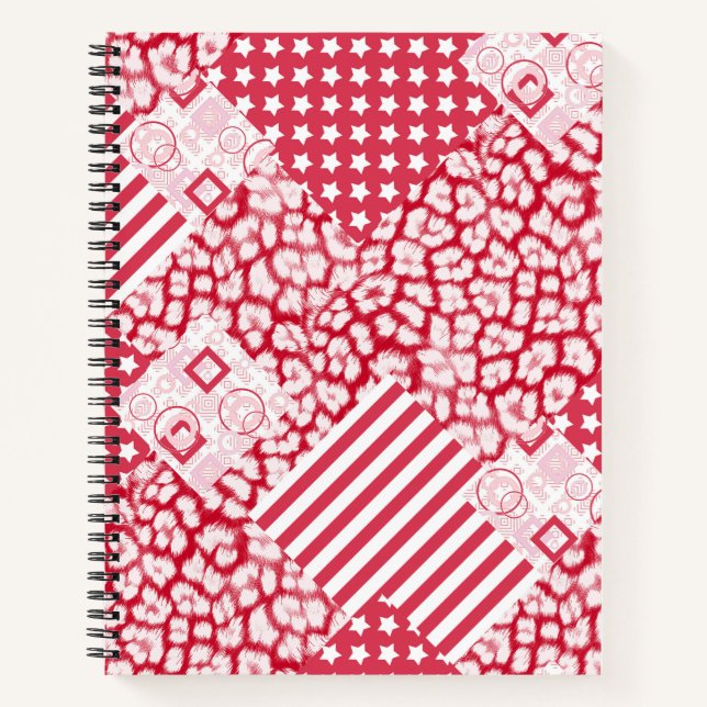  Red and white patchwork rustic Notebook (Front)