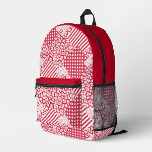  Red and white patchwork rustic Printed Backpack