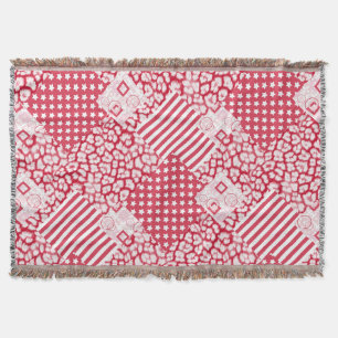 Red and white patchwork rustic Throw Blanket