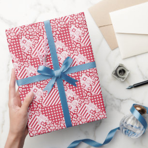  Red and white patchwork rustic Wrapping Paper