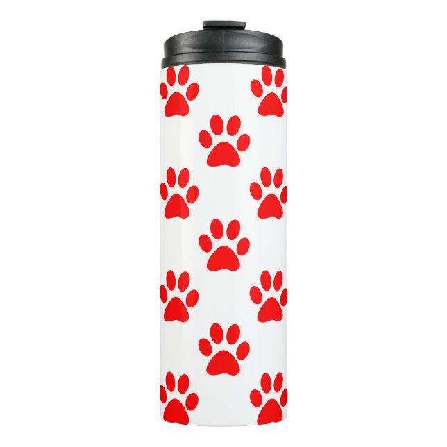 Red and white paw prints pattern thermal tumbler (Front)