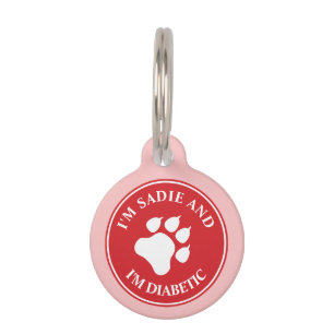 Red And White Paw With Diabetic Text Pet Tag