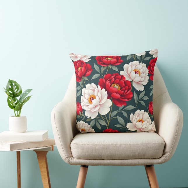 Red and white peony flowers  cushion (Chair)