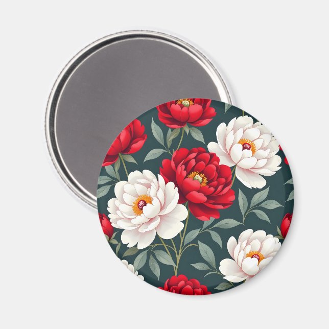 Red and white peony flowers  magnet (Front/Back)