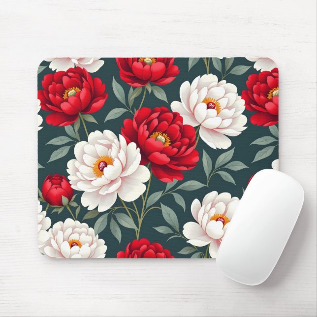 Red and white peony flowers  mouse pad (With Mouse)