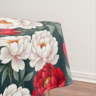Red and white peony flowers  tablecloth