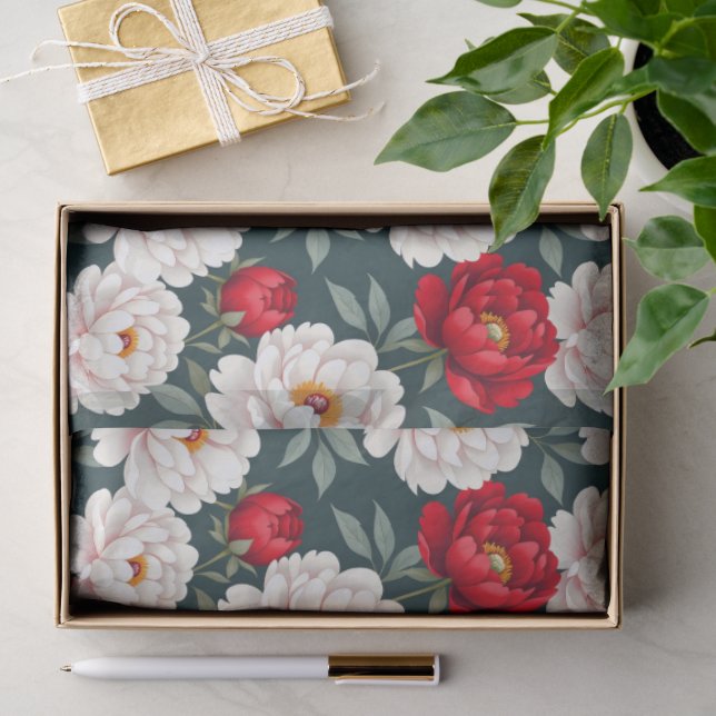 Red and white peony flowers  tissue paper (Gift)