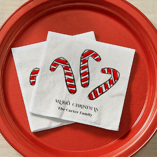 Red and White Peppermint Candy Cane Christmas Napkin