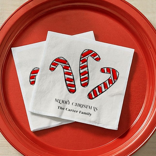 Red and White Peppermint Candy Cane Christmas Napkin (Red and White Peppermint Christmas Candy Cane Holiday Party Paper Napkins)