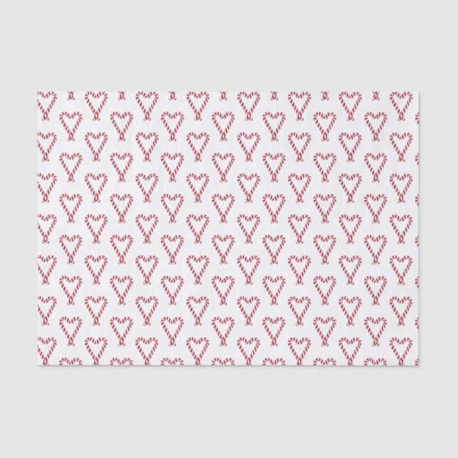 Red And White Peppermint Candy Cane Heart Holidays Tissue Paper (Front)