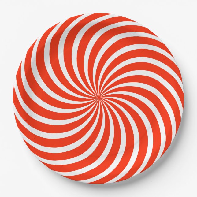 Red and White Peppermint Candy Holiday Paper Plate (Front)